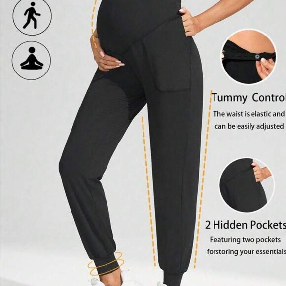 Women's Black Maternity Pants with Tummy Control - Picture 1 of 2